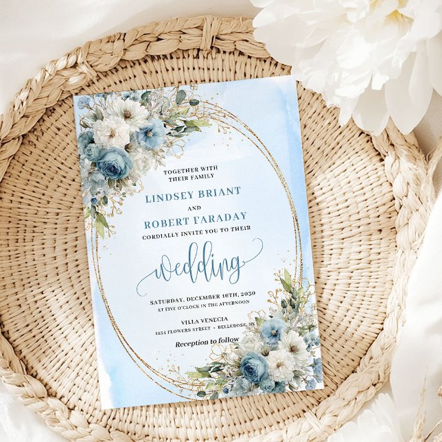 Convite de casamento Dusty Blue Floral Greenery (Dusty Blue Floral Greenery wedding invitation

)