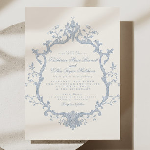 Convite de Casamento Dusty Blue Rococó