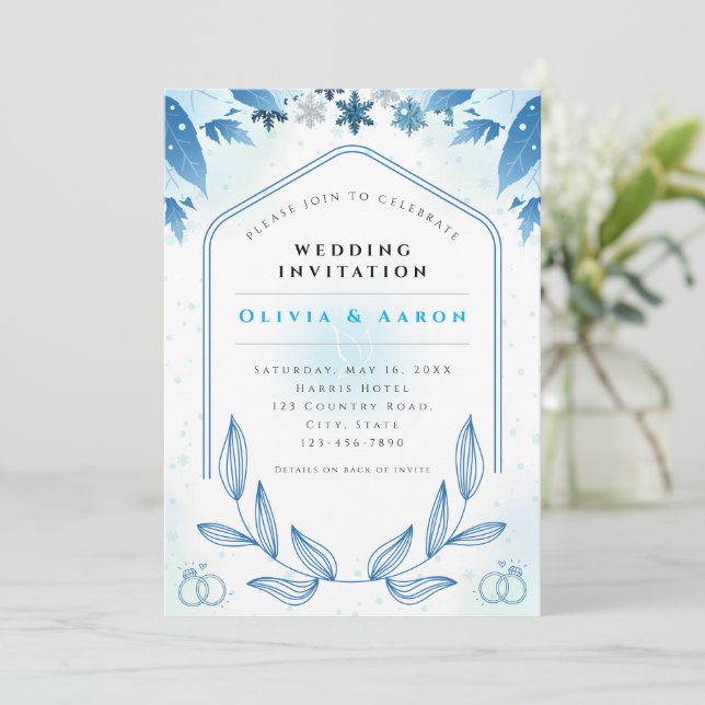 Convite de Casamento Dusty Blue Winter Wonderland (Em pé/Frente)
