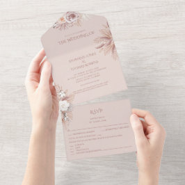 Convite de Casamento Dusty Rose Pampas Grass All i