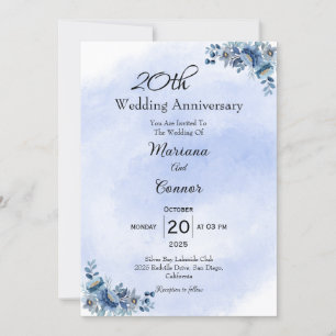 Convite de Casamento e Aniversário Floral Azul Clá
