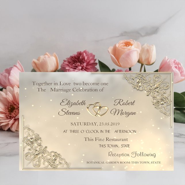Convite de Casamento e Registro Gold Hearts (Criador carregado)