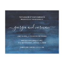 Convite de Casamento Econômico Azul Naval Aquarela
