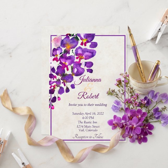 convite de casamento econômico com wisteria roxa (Criador carregado)