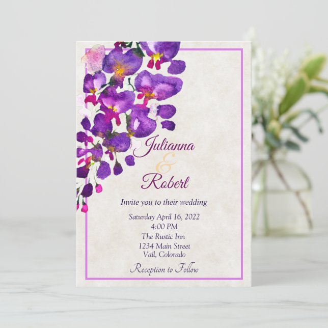 convite de casamento econômico de wisteria roxa (Em pé/Frente)
