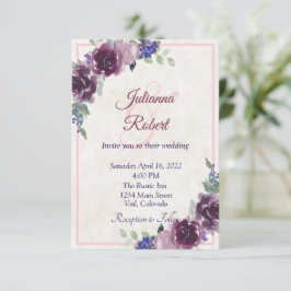Convite de casamento econômico floral aquarela rox