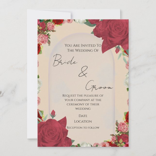 Convite de Casamento Editável – Design Floral Verm (Frente)