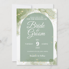 Convite de Casamento Editável Flat Card Verde Sage