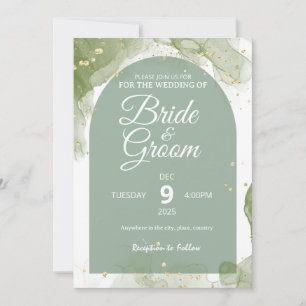 Convite de Casamento Editável Flat Card Verde Sage