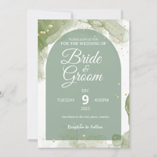 Convite de Casamento Editável Flat Card Verde Sage