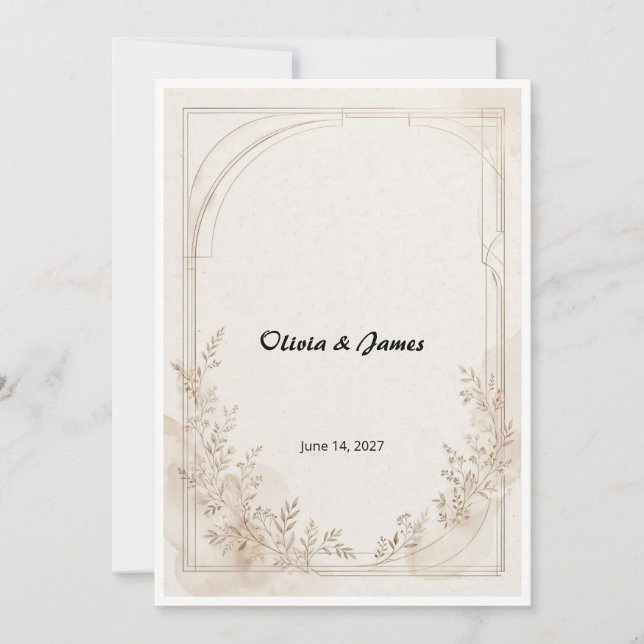 Convite de Casamento Editorial Champagne Luxo (Frente)