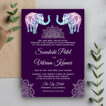 Convite de Casamento Elefantes com Tatuagem de Hen
