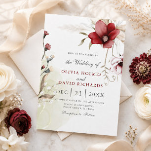 Convite de Casamento Elegância de Inverno Borgonha