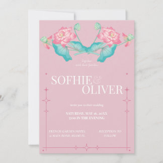 Convite de Casamento Elegância Floral Lótus Rosa