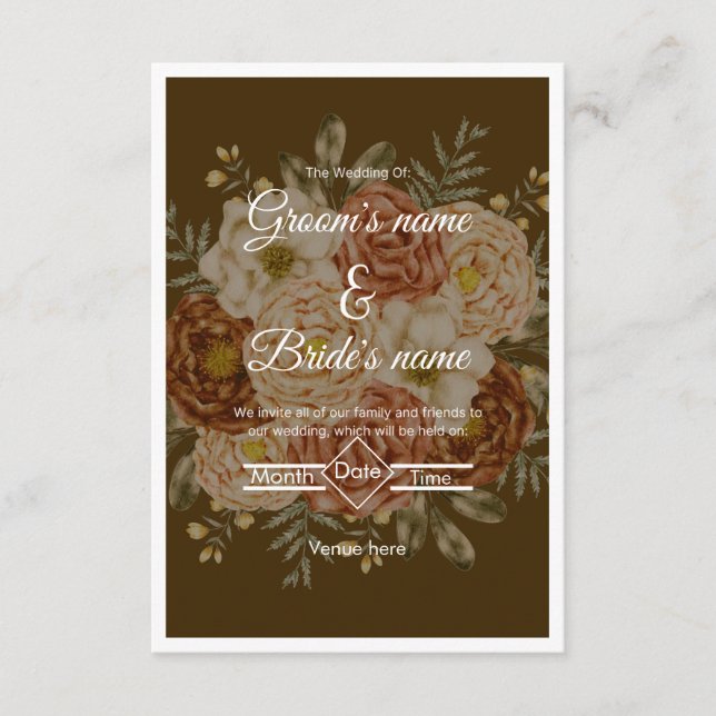 Convite de Casamento Elegância Floral Rústica (Frente)