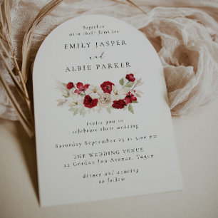 Convite de Casamento Elegância Floral Vermelha e B