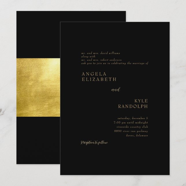 Convite de Casamento Elegância Preta em Movimento (Frente/Verso)