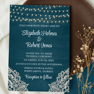 Convite de Casamento Elegância Rústica em Azul Tur