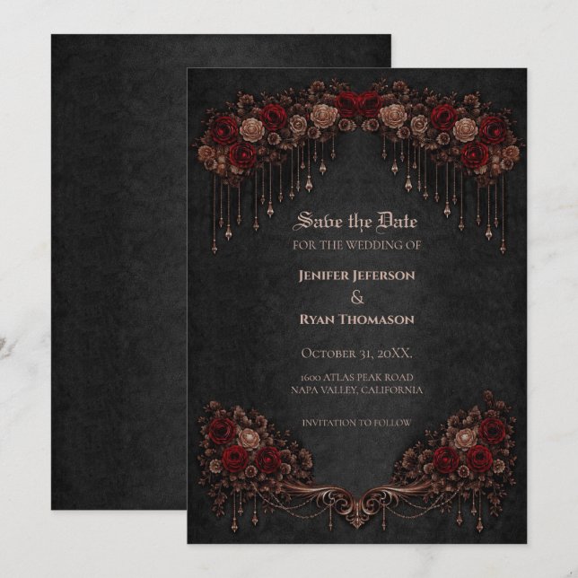 Convite de casamento Elegant Gothic save the date (Frente/Verso)