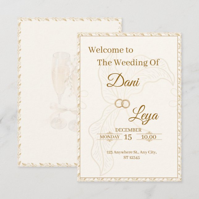 Convite de Casamento Elegante (Frente/Verso)