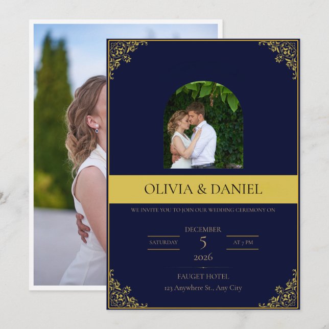 Convite de Casamento Elegante (Frente/Verso)