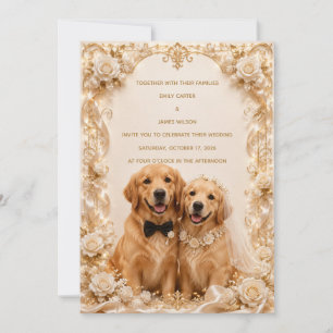 Convite de Casamento Elegante 3D com Golden Retrie