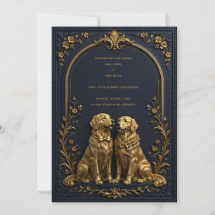 Convite de casamento Elegante 3D Golden Retriever