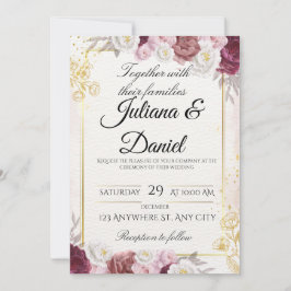 Convite de Casamento Elegante Abóbora Floral de Ou
