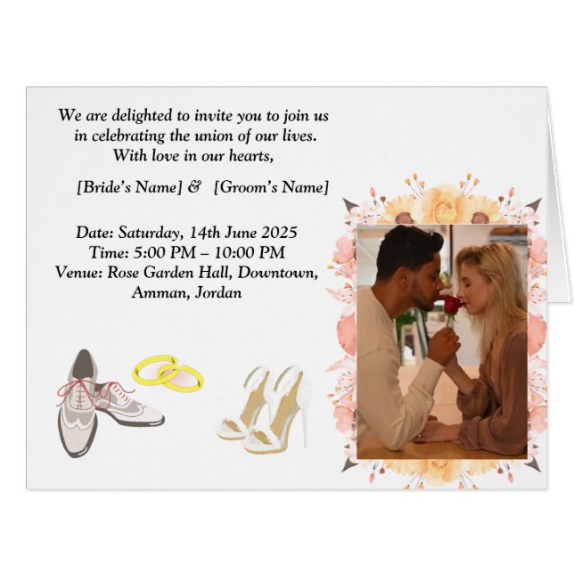 Convite de Casamento Elegante | adicione nome e fo (Frente horizontal)