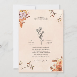 Convite de casamento elegante adornado com rosas