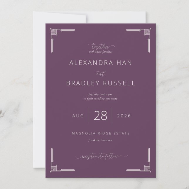 Convite de Casamento Elegante Ameixa (Frente)