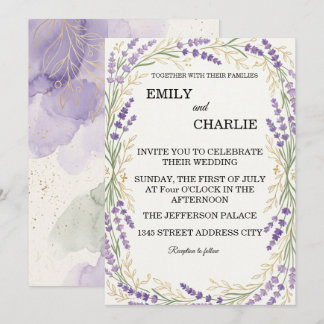 Convite de casamento elegante aquarela lavanda
