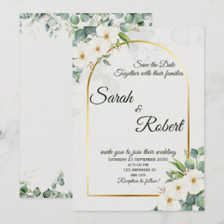 Convite de Casamento Elegante Arco Floral Branco D