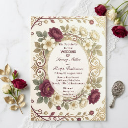 Convite de Casamento Elegante Art Nouveau Dourado