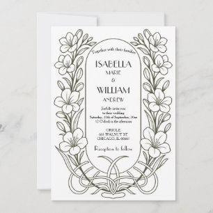 Convite de Casamento Elegante Art Nouveau Vintage