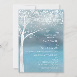 Convite de Casamento Elegante Azul de Inverno com 