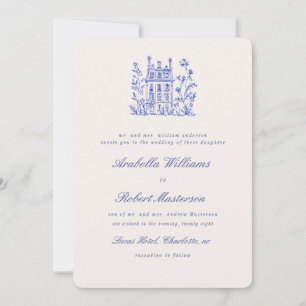 Convite de Casamento Elegante Azul do Campo