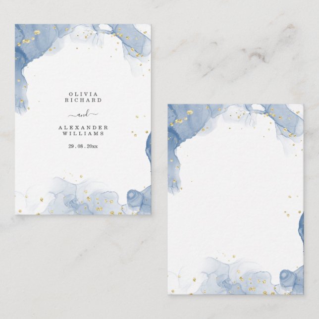 Convite de Casamento Elegante Azul e Dourado Minim (Frente/Verso)