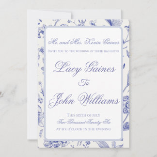 Convite de Casamento Elegante Azul em Estilo Chino