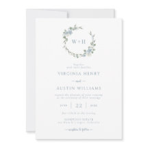 Convite de Casamento Elegante Azul Empoeirado