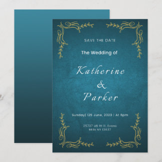 Convite de Casamento Elegante Azul Marinho e Branc