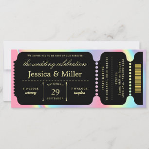 Convite de Casamento Elegante Bilhete Preto e Dour