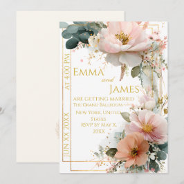 Convite de Casamento Elegante Boho com Flores Silv