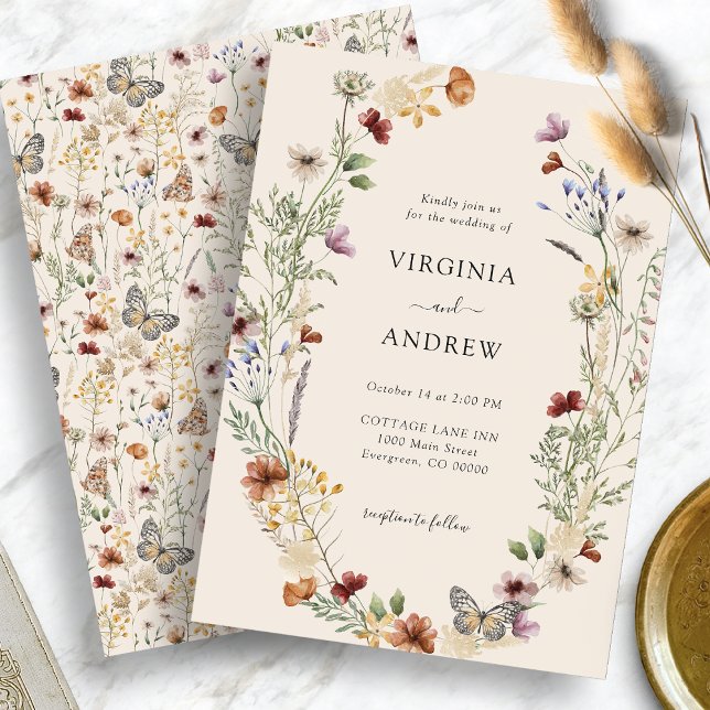 Convite de Casamento Elegante Boho Flor Silvestre (Elegant Boho Wildflower Wedding Invitation
)