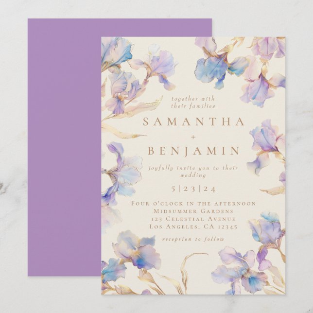 Convite de Casamento Elegante Boho Iris (Frente/Verso)