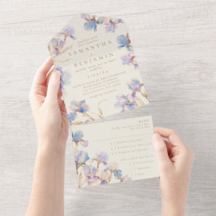 Convite de Casamento Elegante Boho Iris Tudo em Um