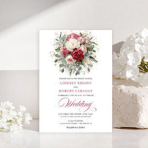 Convite de Casamento Elegante Boho Rosa Branco com