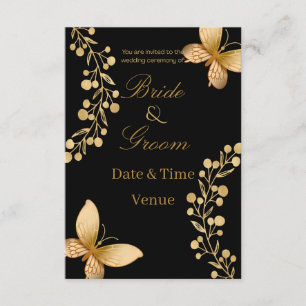 Convite de Casamento Elegante Borboleta Preto e Do