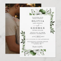Convite de Casamento Elegante Botânico Floral Verd
