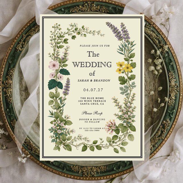 Convite de Casamento Elegante Botânico Vintage (Criador carregado)